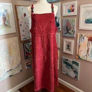 J.G. Hook Red Corduroy Jumper Overall Dress Petite Size 12P Vintage Cottagecore